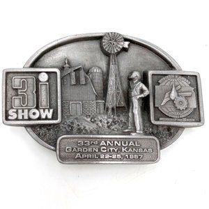 1987 Great Bend KS Belt Buckle Windmill Barn Farming Agriculture 3I Kansas